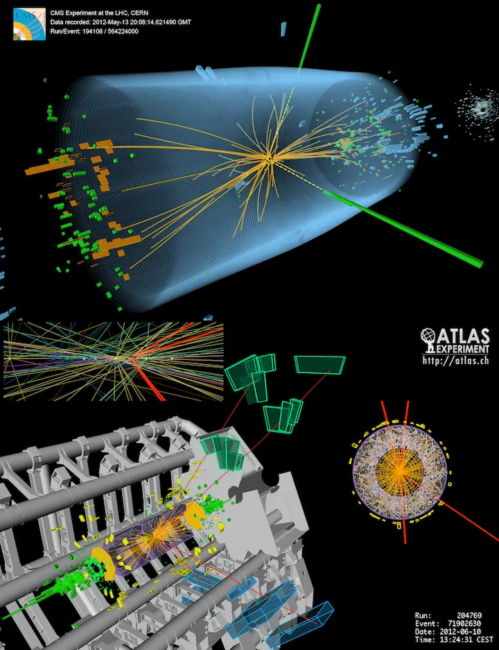 Candidate Higgs boson events recorded by the ATLAS and CMS detectors at CERN's Large Hadron Collider