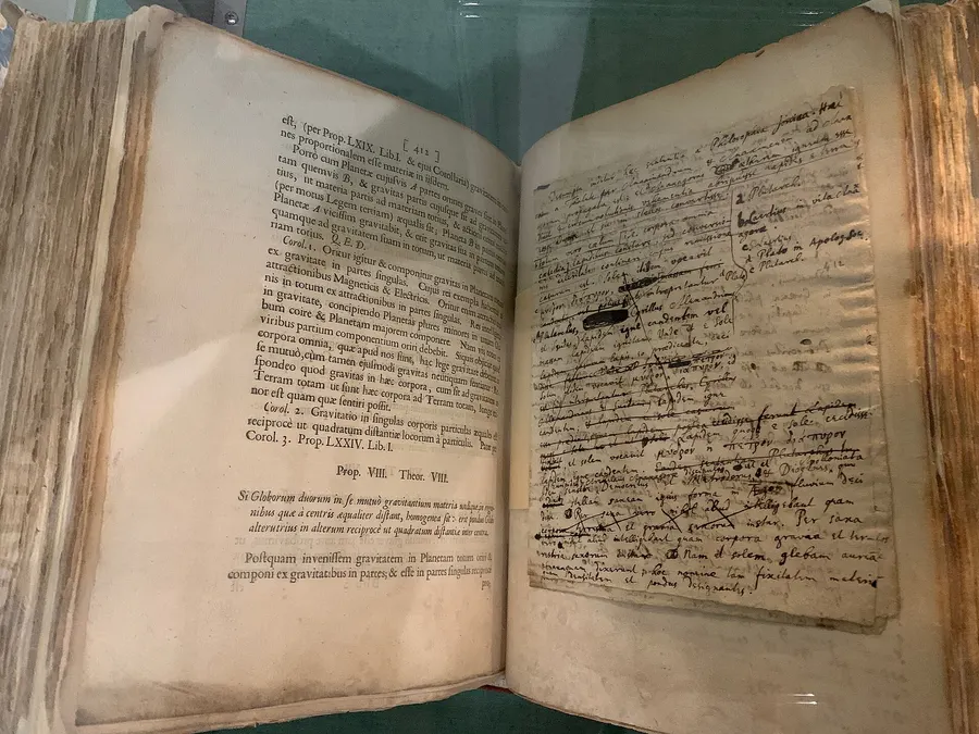 Newton's own copy of the Principia, its pages crowded with his handwritten corrections and notes