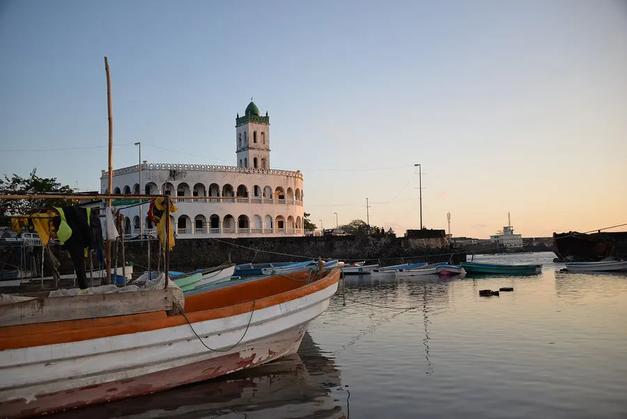 The old Friday Mosque in Moroni, capital of the Comoros, seen from the old port