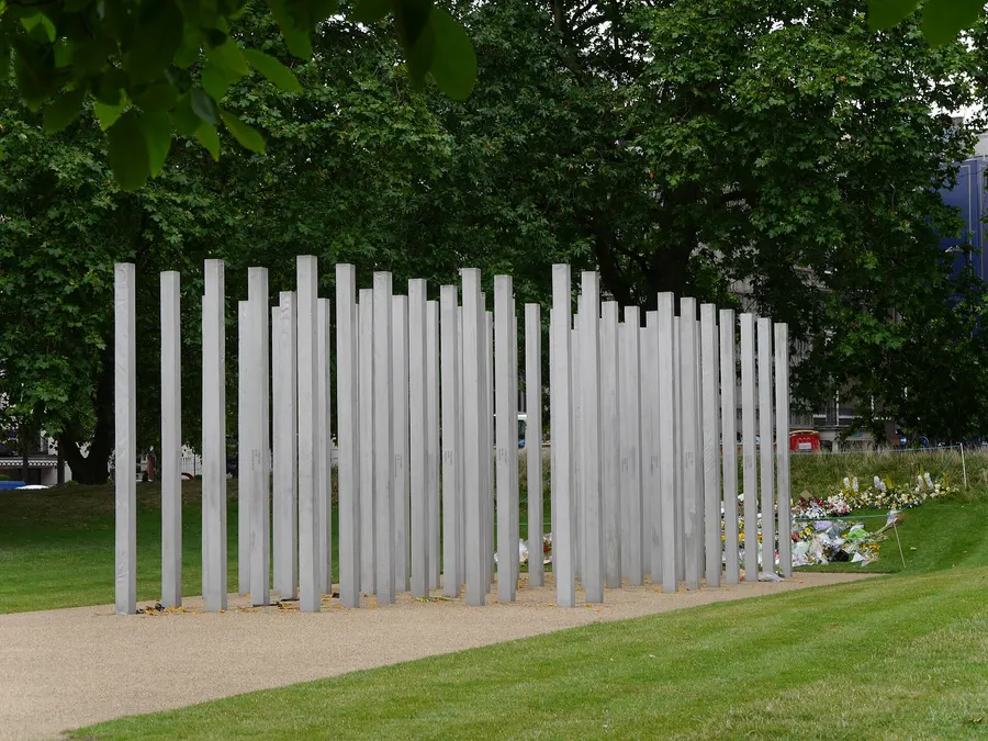 The 7 July Memorial in Hyde Park, London: 52 stainless steel pillars, one for each person killed