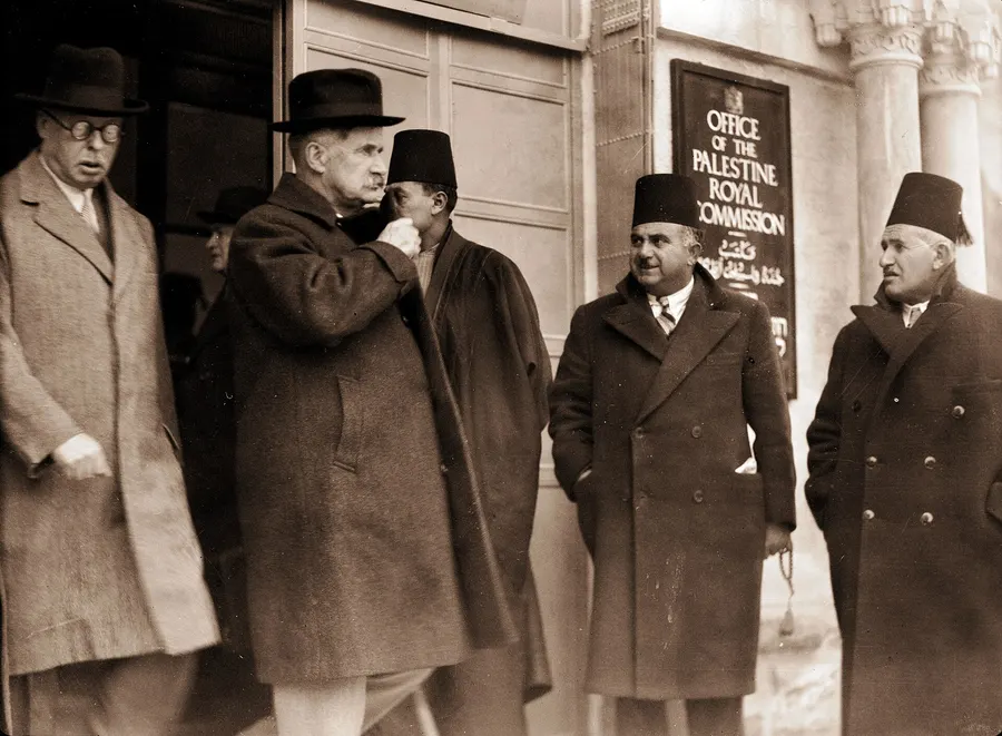 Members of the Palestine Royal Commission outside its office in Jerusalem in 1936