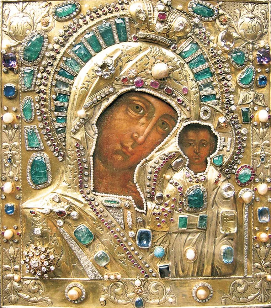 The 'Vatican copy' of the Kazan icon, in a jewelled cover, returned to Russia by the Vatican in 2004 and now kept in Kazan