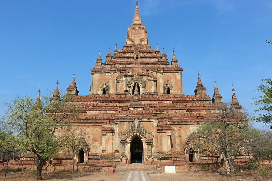The Sulamani temple at Bagan, whose main spire collapsed in the 1975 earthquake and has since been rebuilt