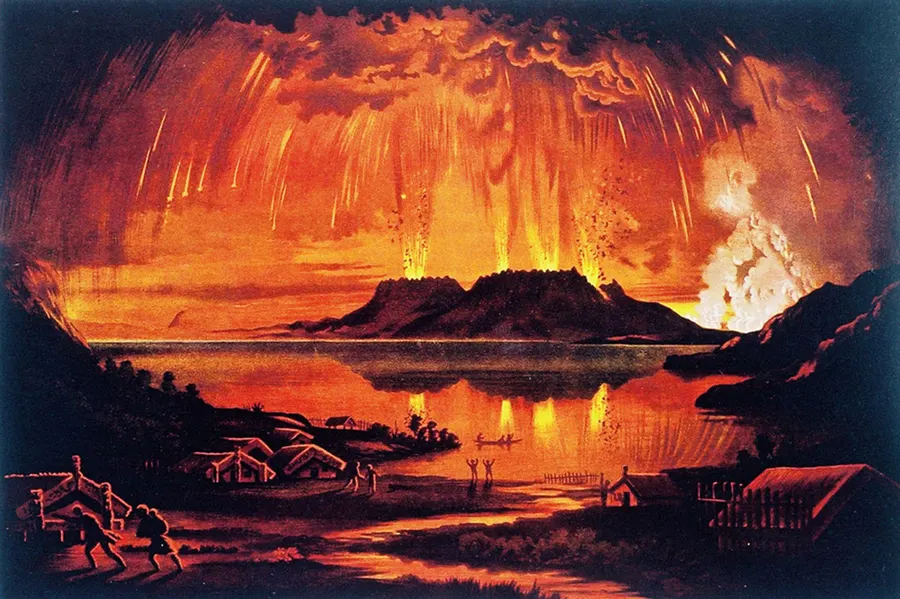 Mount Tarawera in eruption on 10 June 1886, painted by Charles Blomfield