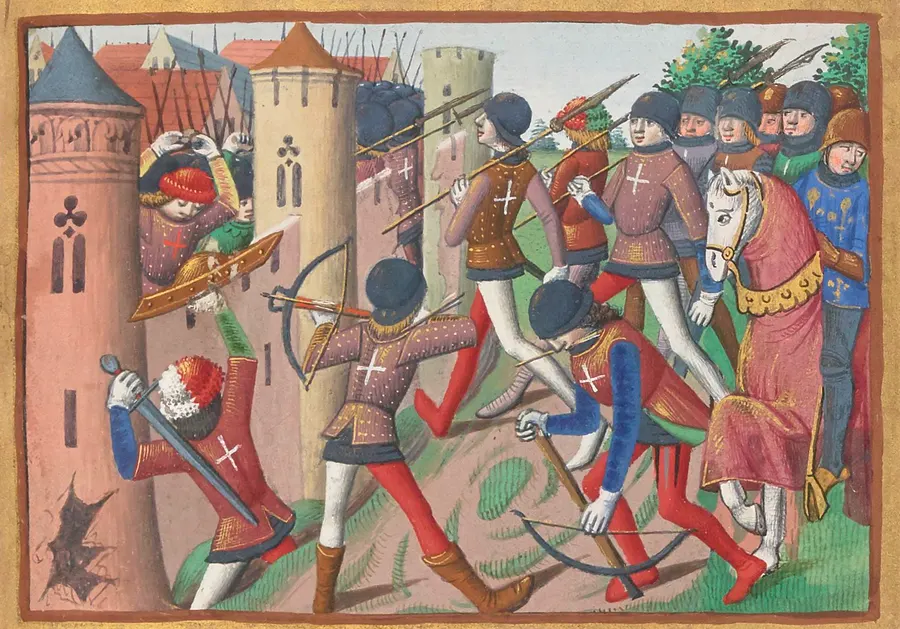 The assault on Jargeau, an illumination from Martial d'Auvergne's Vigiles de Charles VII