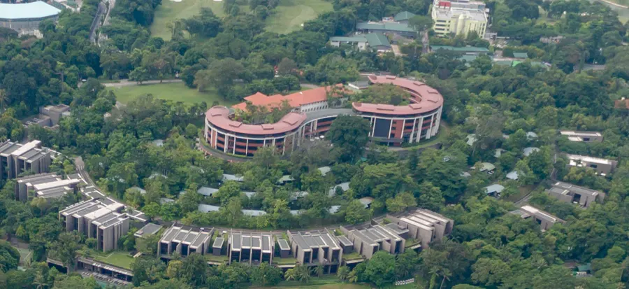 The Capella hotel on Sentosa island, Singapore, seen from the air