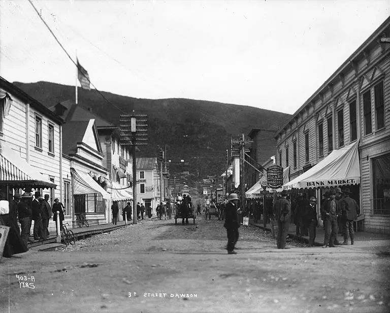 Third Street in Dawson, capital of the new Yukon Territory, photographed by Eric Hegg around 1899