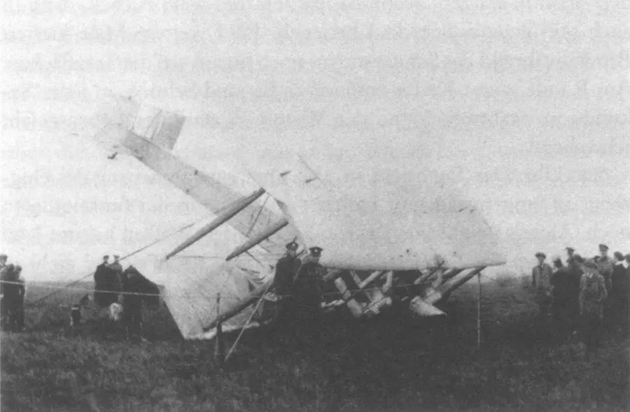 The Vickers Vimy of Alcock and Brown nose-down in the bog near Clifden, Ireland, on 15 June 1919