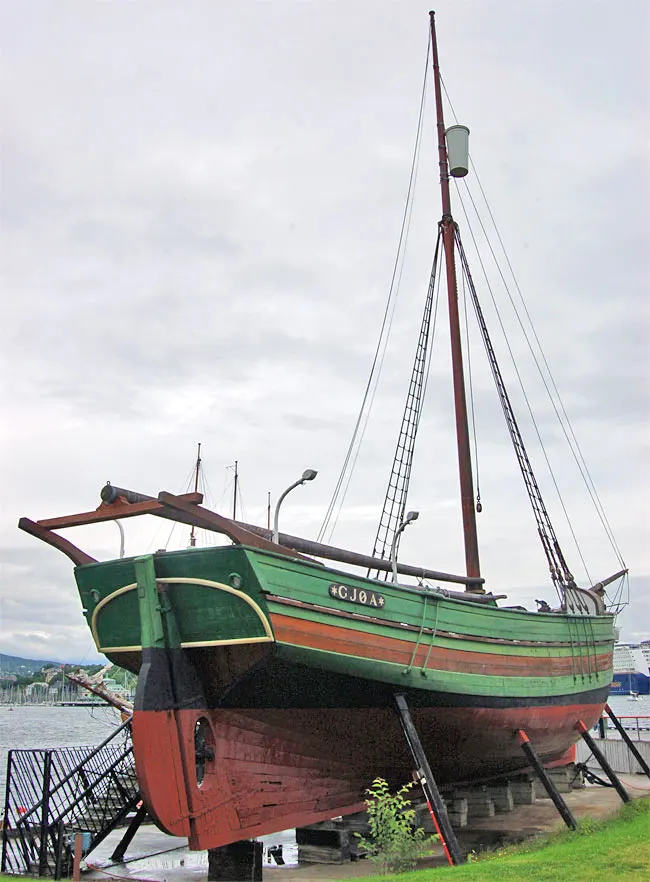 The Gjøa, the ship of Amundsen's Northwest Passage expedition, preserved on land in Norway