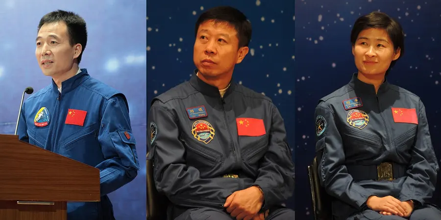 The Shenzhou 9 crew, Jing Haipeng, Liu Wang and Liu Yang