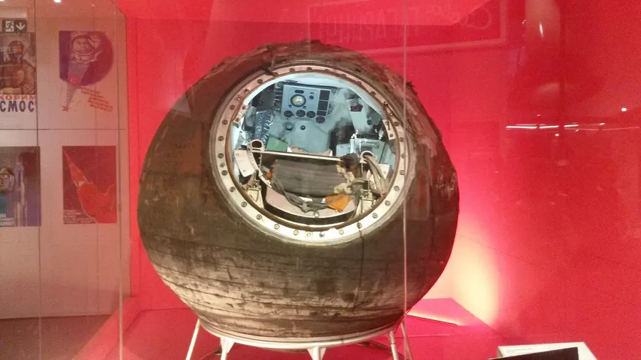 A Vostok capsule of the kind that carried Titov, the Vostok 6 descent module now on display