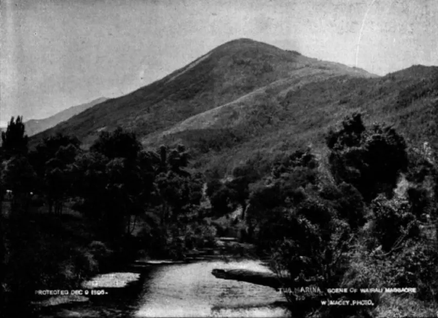 The valley at Tua Marina, the scene of the Wairau clash, photographed for the Cyclopedia of New Zealand in 1906
