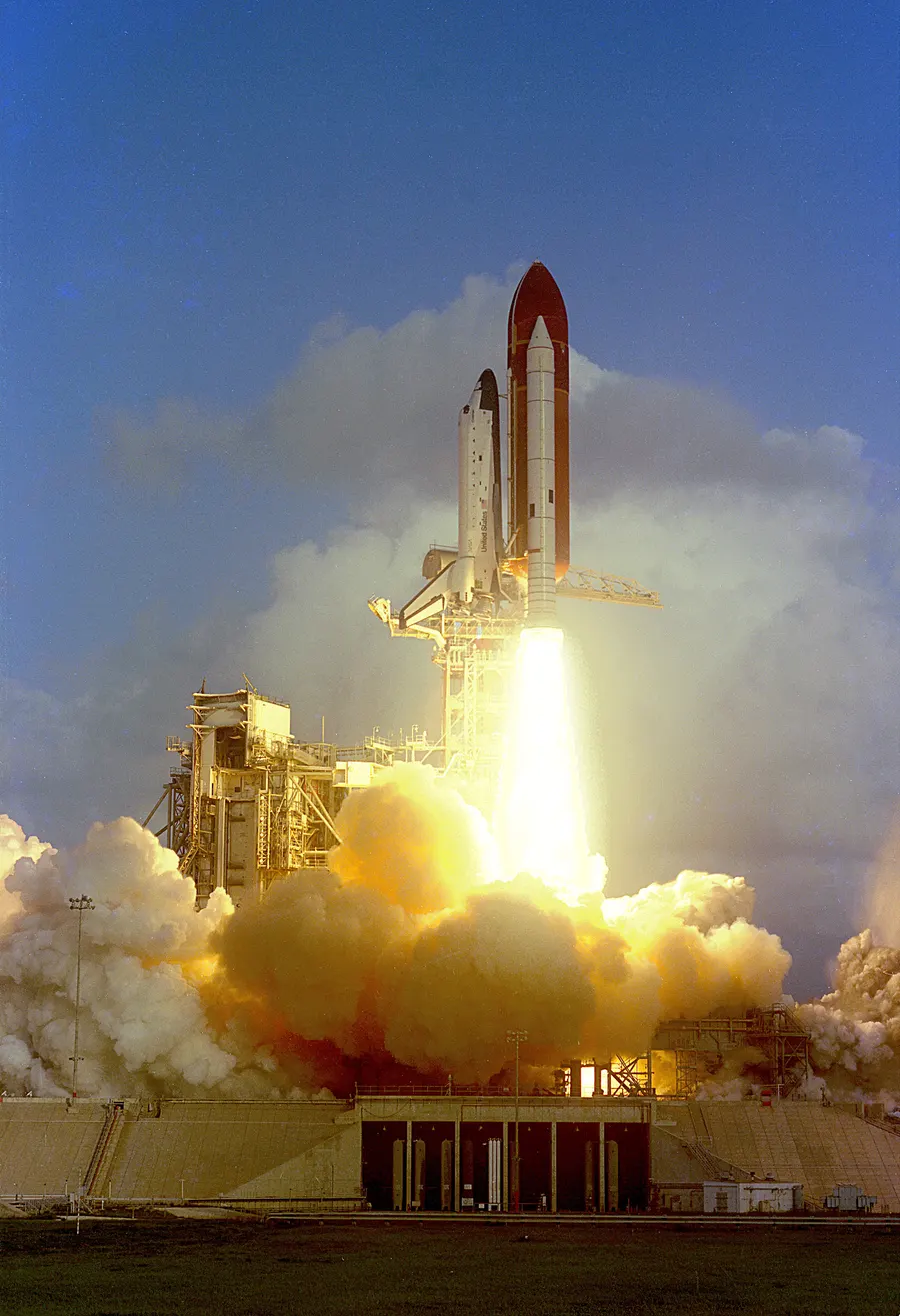 The space shuttle Challenger lifts off from the Kennedy Space Center on the STS-7 mission, 18 June 1983