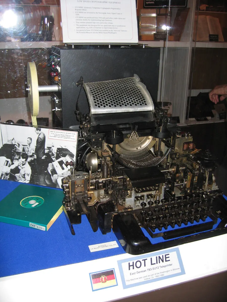 An East German T63 teleprinter of the kind used on the Moscow-Washington hotline from 1963, on display at the US National Cryptologic Museum