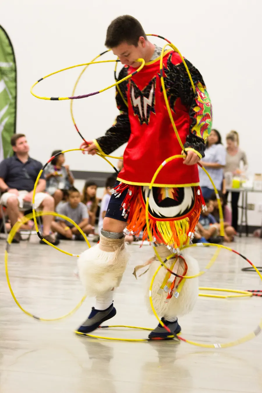 A hoop dancer performing at a National Aboriginal Day celebration at the University of the Fraser Valley, British Columbia, in 2015