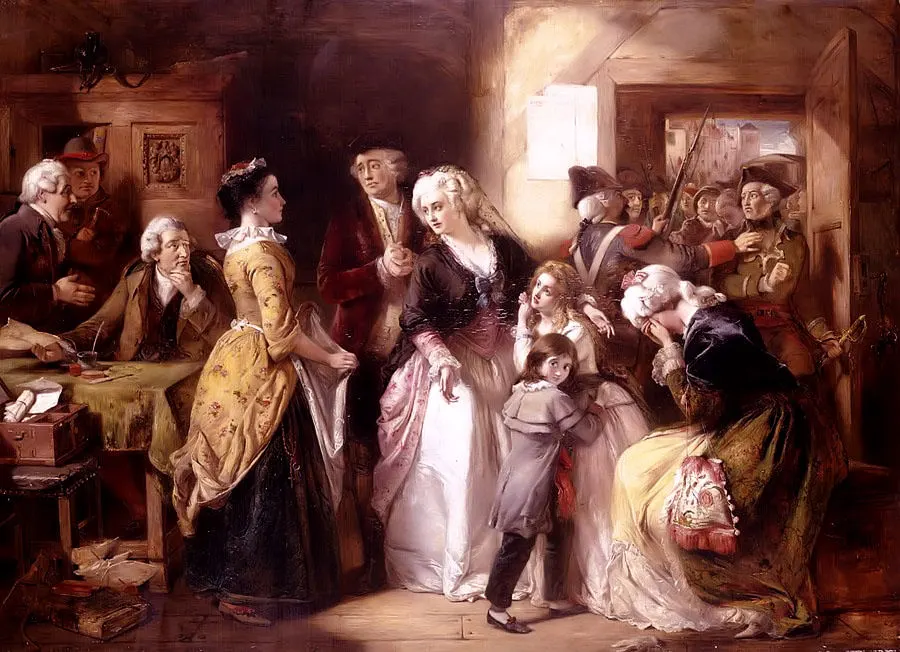 The arrest of Louis XVI and his family at Varennes, a 19th-century painting by Thomas Falcon Marshall