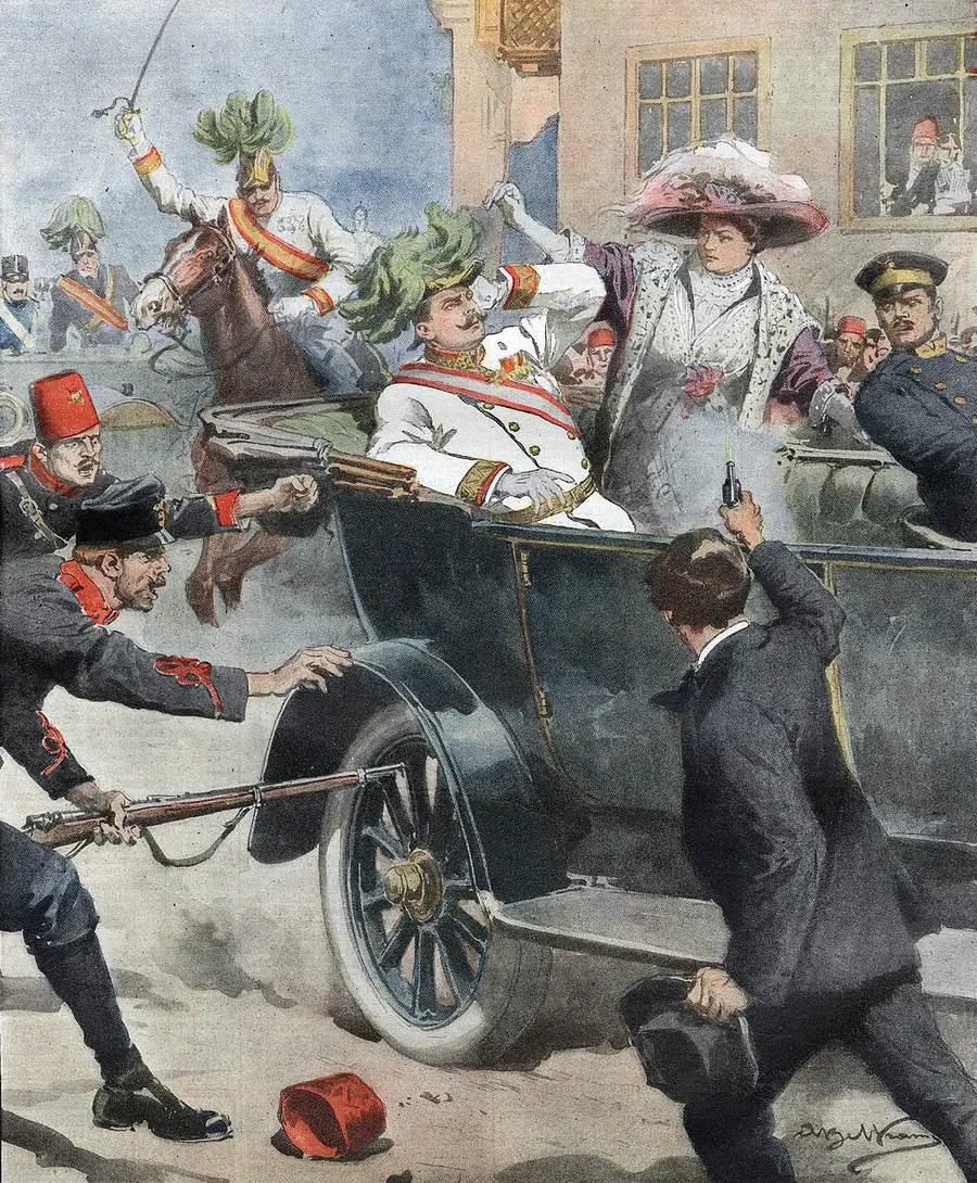 The shooting in Sarajevo as imagined by Achille Beltrame for the Italian weekly La Domenica del Corriere in July 1914