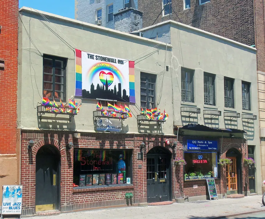 The Stonewall Inn on Christopher Street, New York, decorated for Pride in 2012