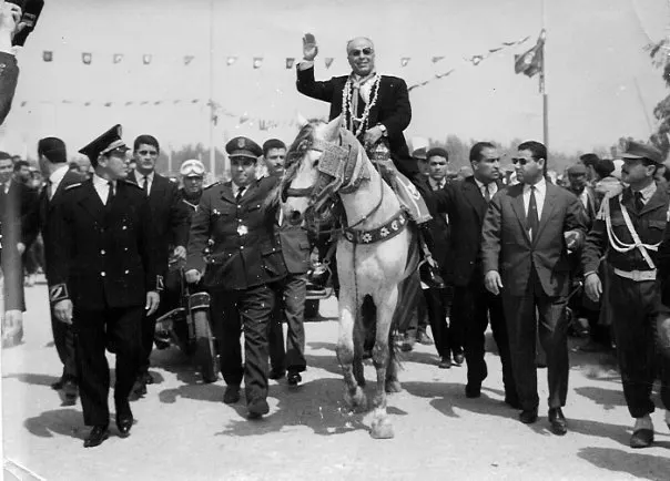 Habib Bourguiba on horseback during his triumphant return to Tunis on 1 June 1955