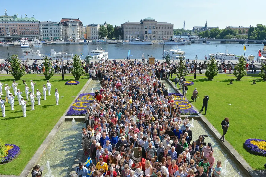 Crowds in central Stockholm celebrating Sweden's National Day in 2013
