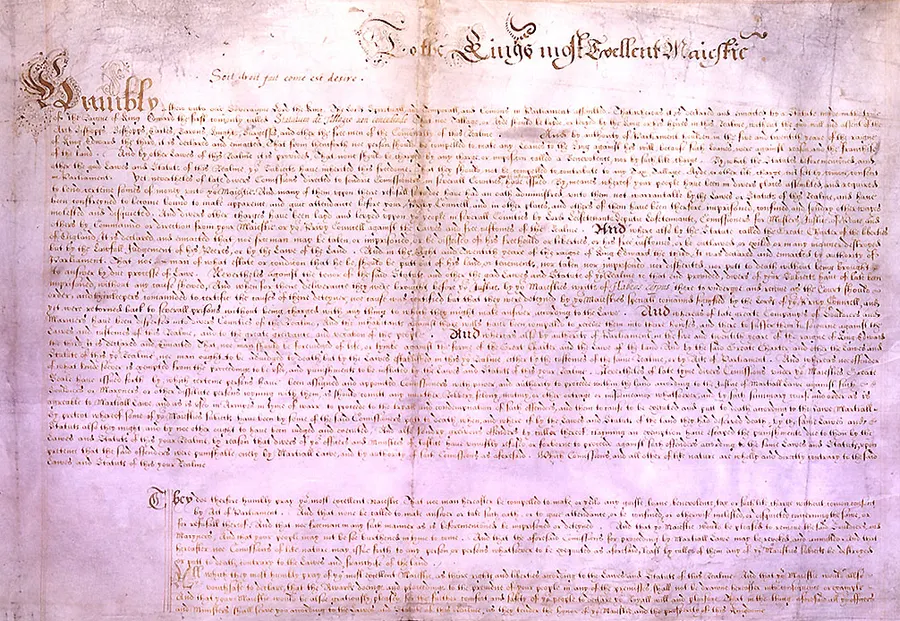 The Petition of Right of 1628, held in the Parliamentary Archives