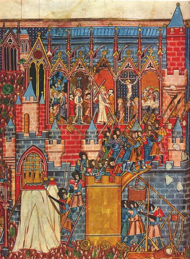 The siege of Jerusalem during the First Crusade, in a 14th-century manuscript illumination