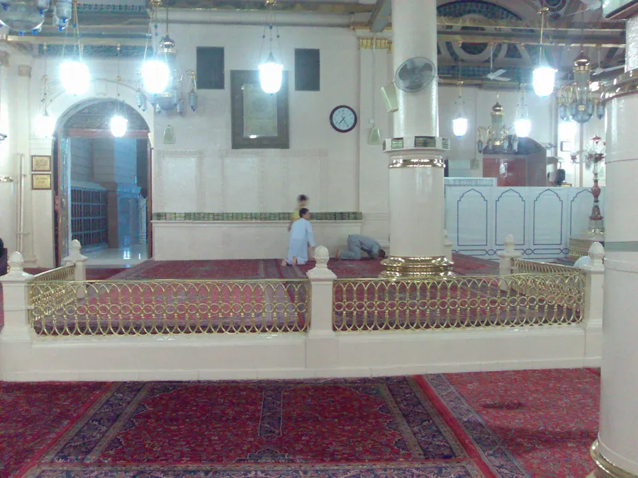 Inside al-Masjid an-Nabawi, the Prophet's Mosque in Medina, which grew up around Muhammad's house and tomb