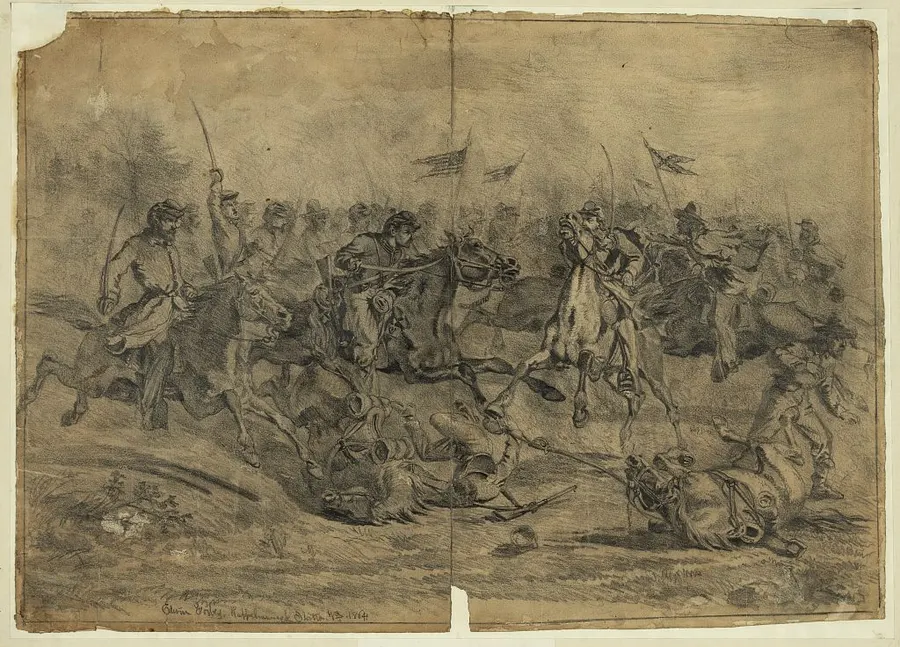 Cavalry charge near Brandy Station, a sketch by the war artist Edwin Forbes
