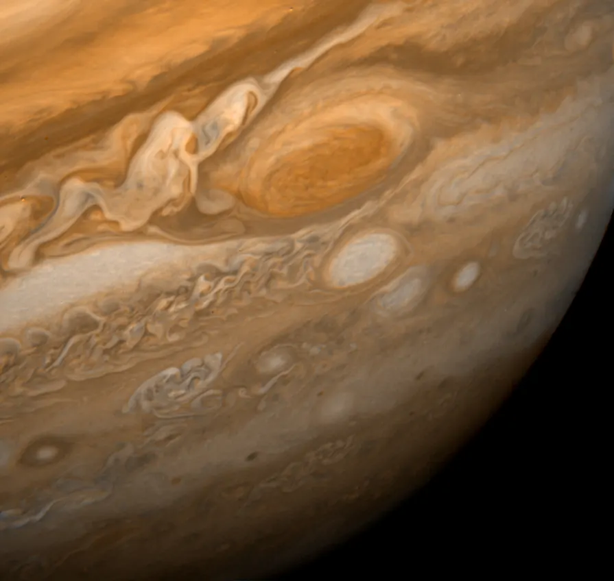 Jupiter's Great Red Spot, photographed by Voyager 1 on its approach, 25 February 1979.