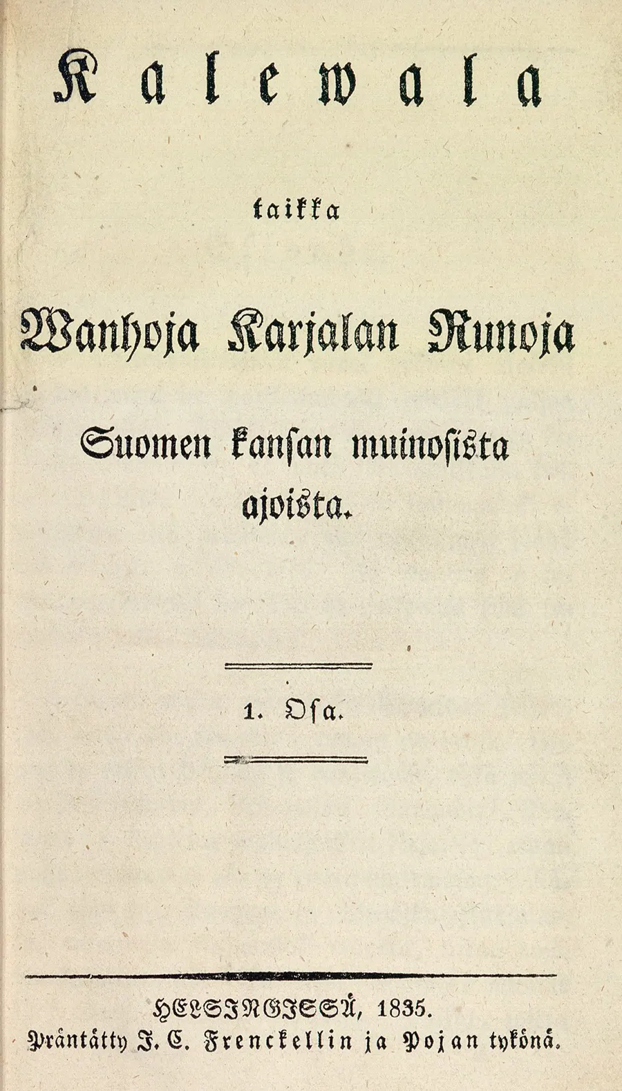 The title page of the first edition of the Kalevala, 1835.
