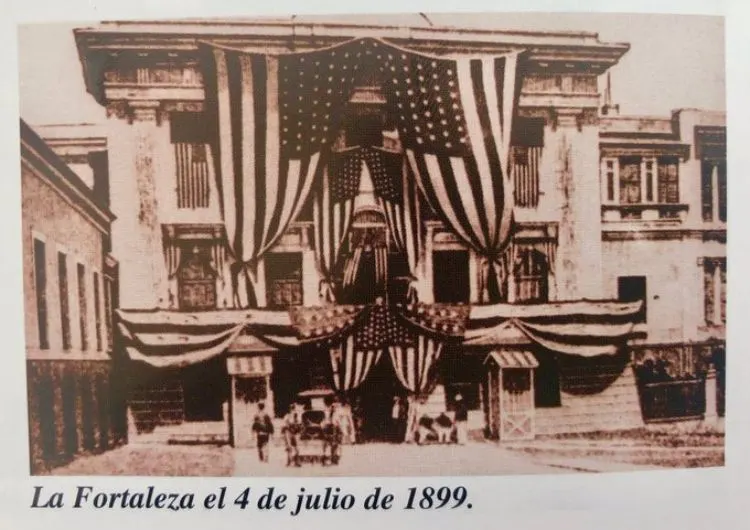 La Fortaleza in San Juan, hung with United States flags on 4 July 1899, the year after the handover.
