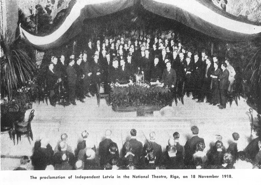 The proclamation of Latvia's independence in the National Theatre, Riga, 18 November 1918.