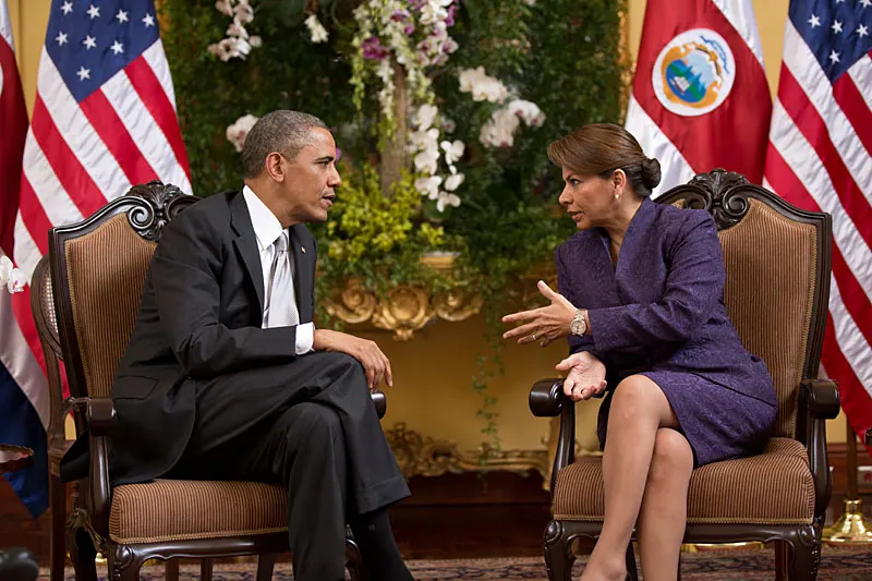 President Laura Chinchilla meeting President Barack Obama in San José, Costa Rica, in May 2013.
