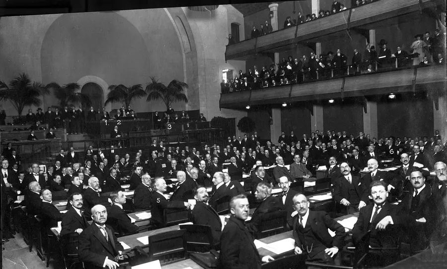 Delegates at the first session of the League of Nations Assembly in Geneva, 1920.