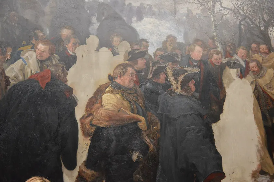 Frederick the Great addresses his generals before Leuthen, from Adolph Menzel's unfinished painting of 1859-61.