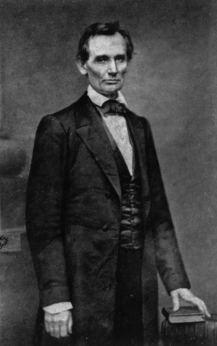 Abraham Lincoln photographed by Mathew Brady in New York in 1860, the portrait taken on the day of the speech.