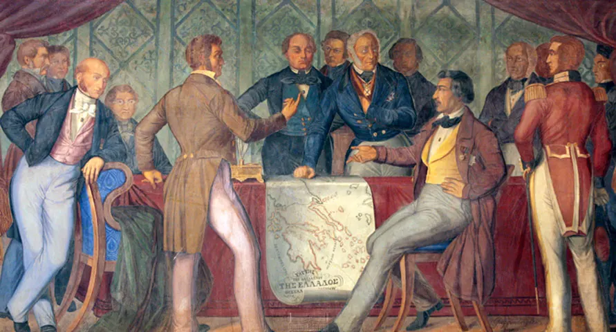 The signing of the London Protocol, painted in 1842 by Ludwig Michael von Schwanthaler for the frieze of the Trophy Hall in the Greek Parliament building.