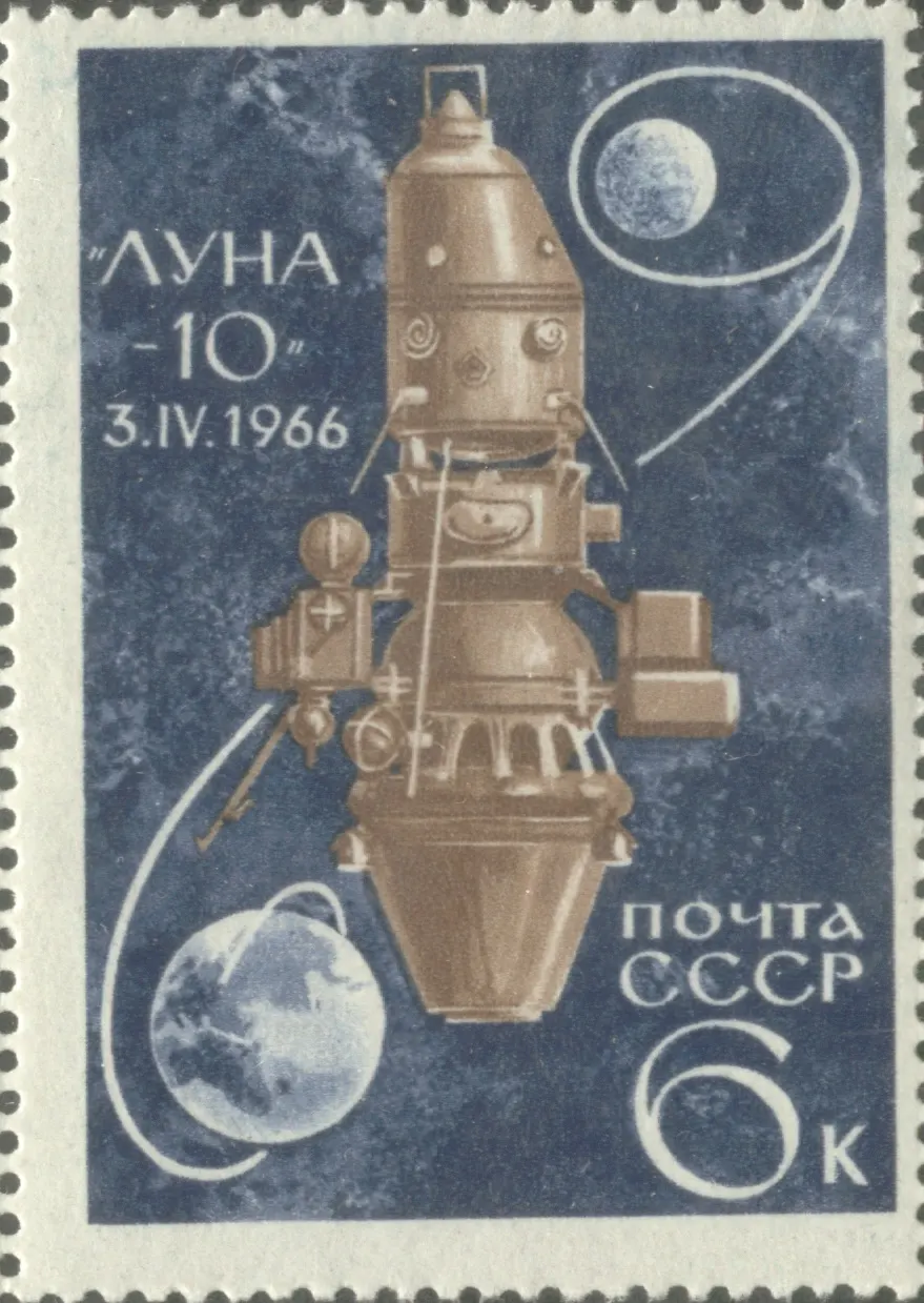 A Soviet stamp of 1966 celebrating Luna 10.