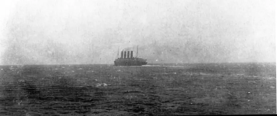 The Lusitania in New York harbour on 1 May 1915, believed to be the last photograph of the ship.