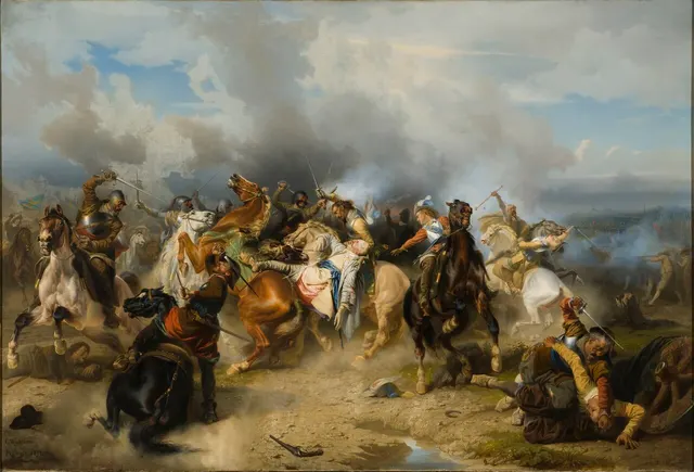 The death of Gustavus Adolphus at Lützen, painted by Carl Wahlbom in 1855.
