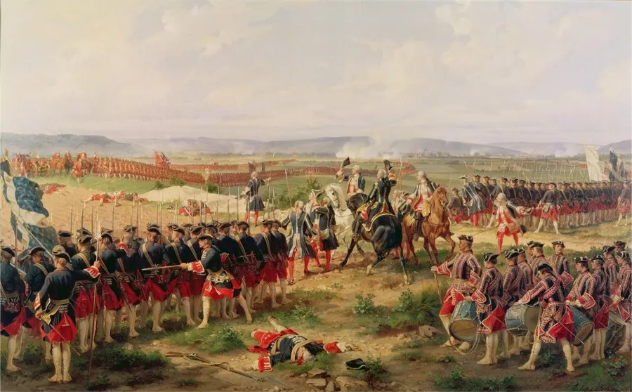 Philippoteaux's painting of French and British officers facing each other at Fontenoy