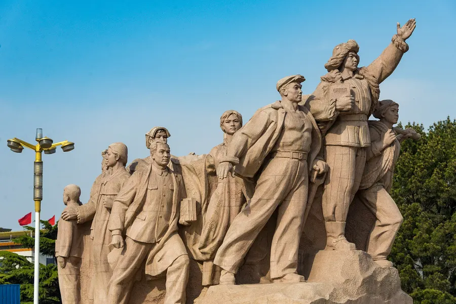 Sculptures beside the Mao Zedong Mausoleum in Tiananmen Square, Beijing.
