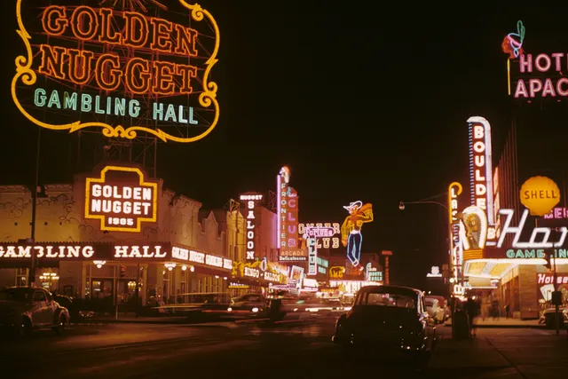 Fremont Street in downtown Las Vegas at night, 1952.