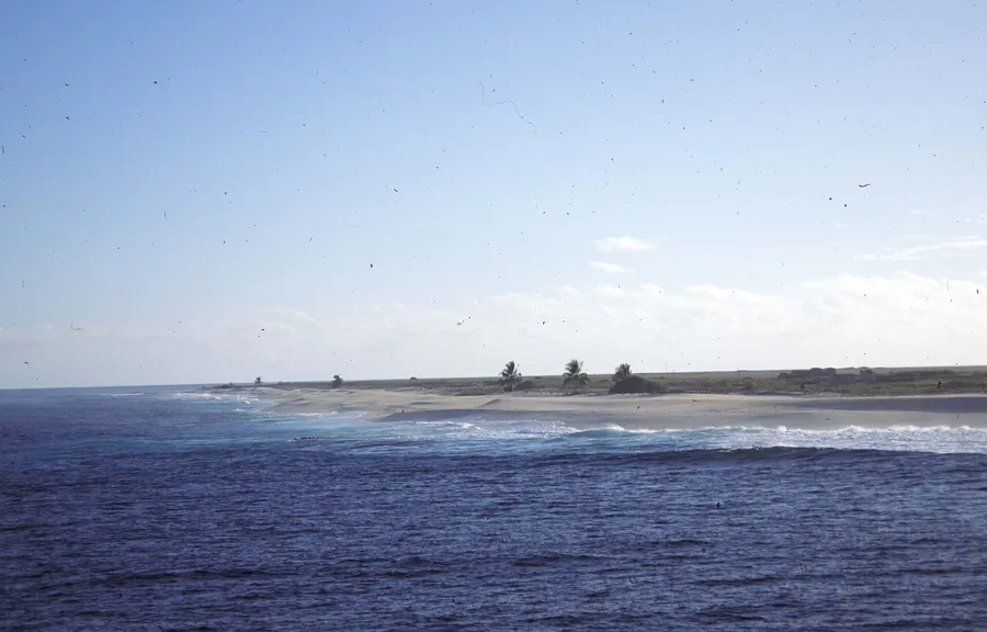 The shore of Malden Island in the central Pacific.