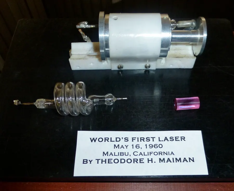 The world's first laser, shown out of its case