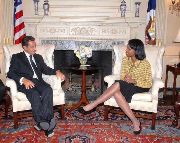Nicolas Sarkozy meeting the US Secretary of State, Condoleezza Rice, in Washington in September 2006.