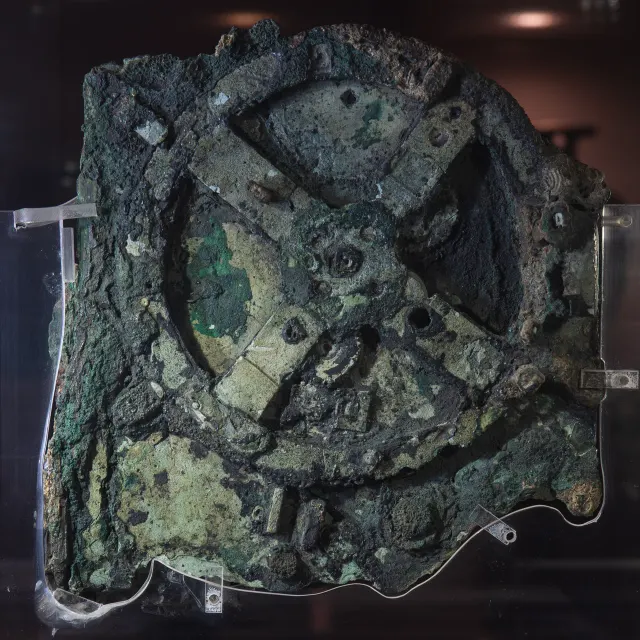 The largest surviving fragment of the Antikythera mechanism, National Archaeological Museum, Athens
