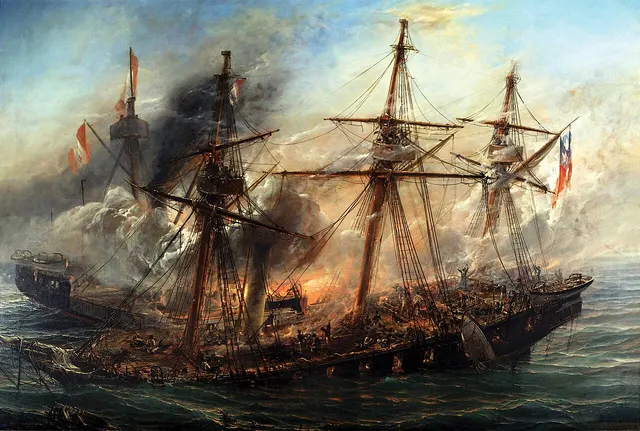 Painting of the sinking of the Esmeralda at the Battle of Iquique
