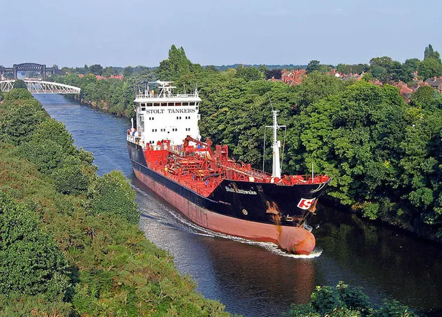 A tanker on the Manchester Ship Canal in modern times