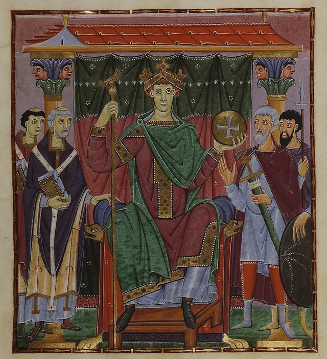 Otto III enthroned, from an illuminated gospel book made for him around 1000